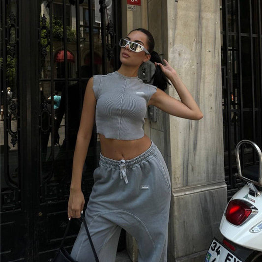 Cropped Sleeveless Top and Baggy Drawstring Sweatpants